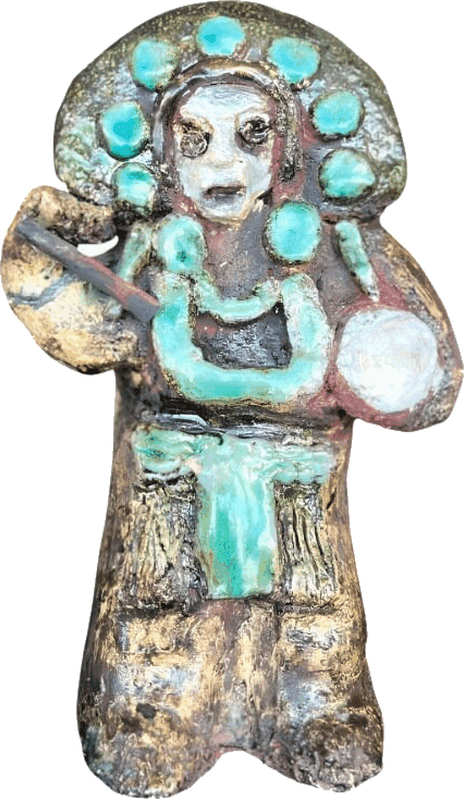 Estatuilla del Premio: chamán de la cultura preincaica Jama-Coaque, en cerámica, obra de María Angélica Pistocchi (2018)